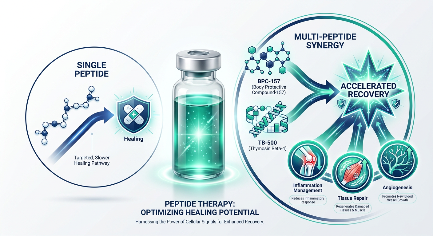 A scientific infographic showing the synergistic effects of <a href=