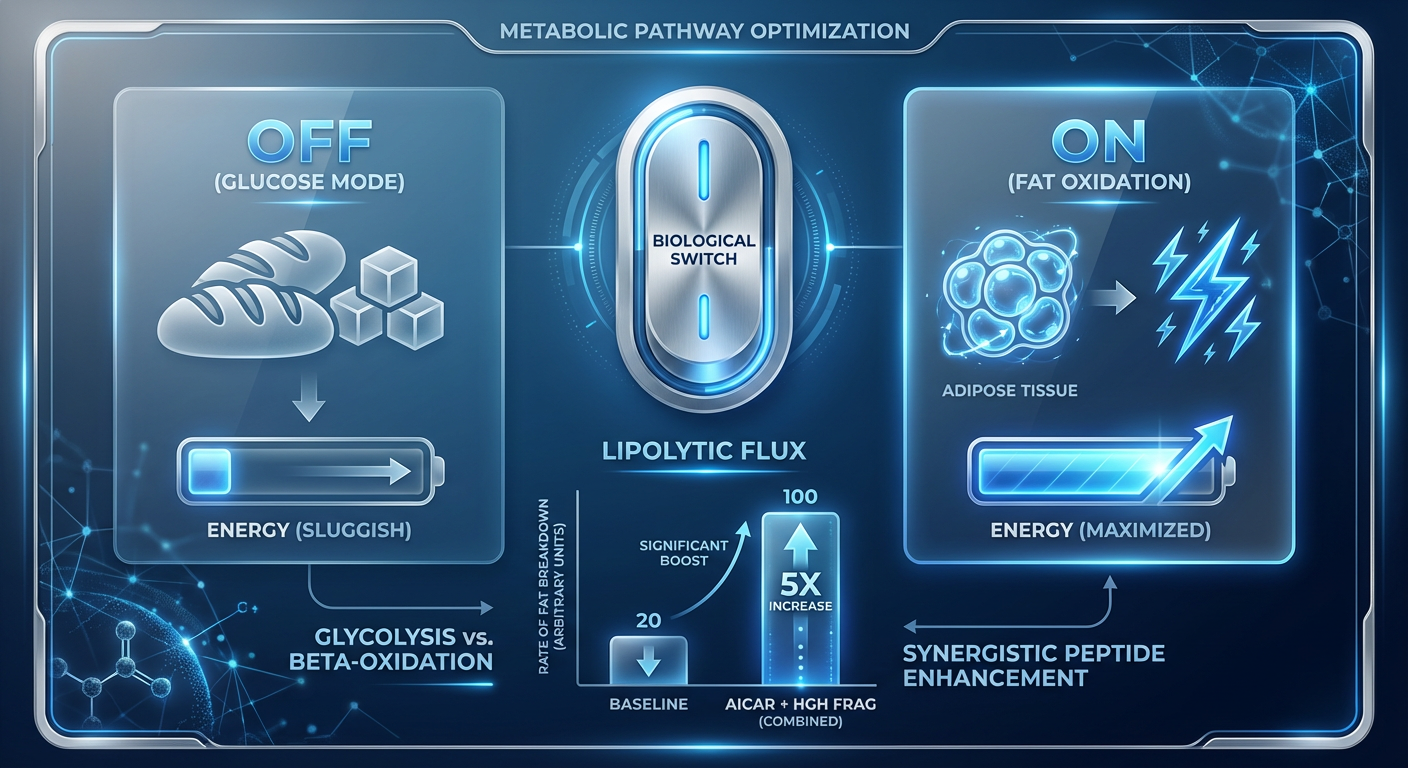 A comparison chart showing how biological substrate switching moves the body from sugar-burning mode to fat-oxidation mode.