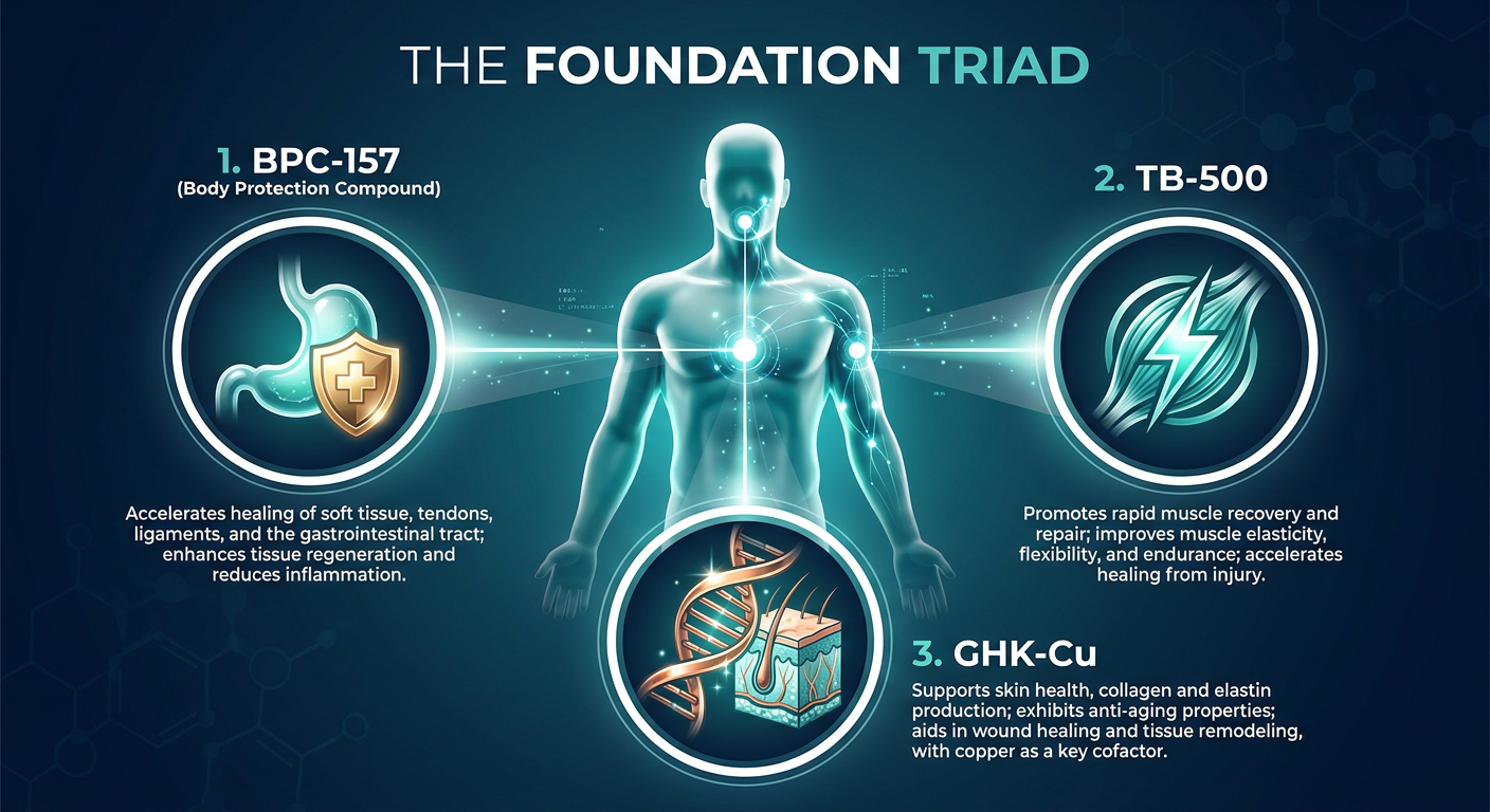 A professional medical infographic titled 'The Foundation Triad' showing the synergistic effects of <a href=
