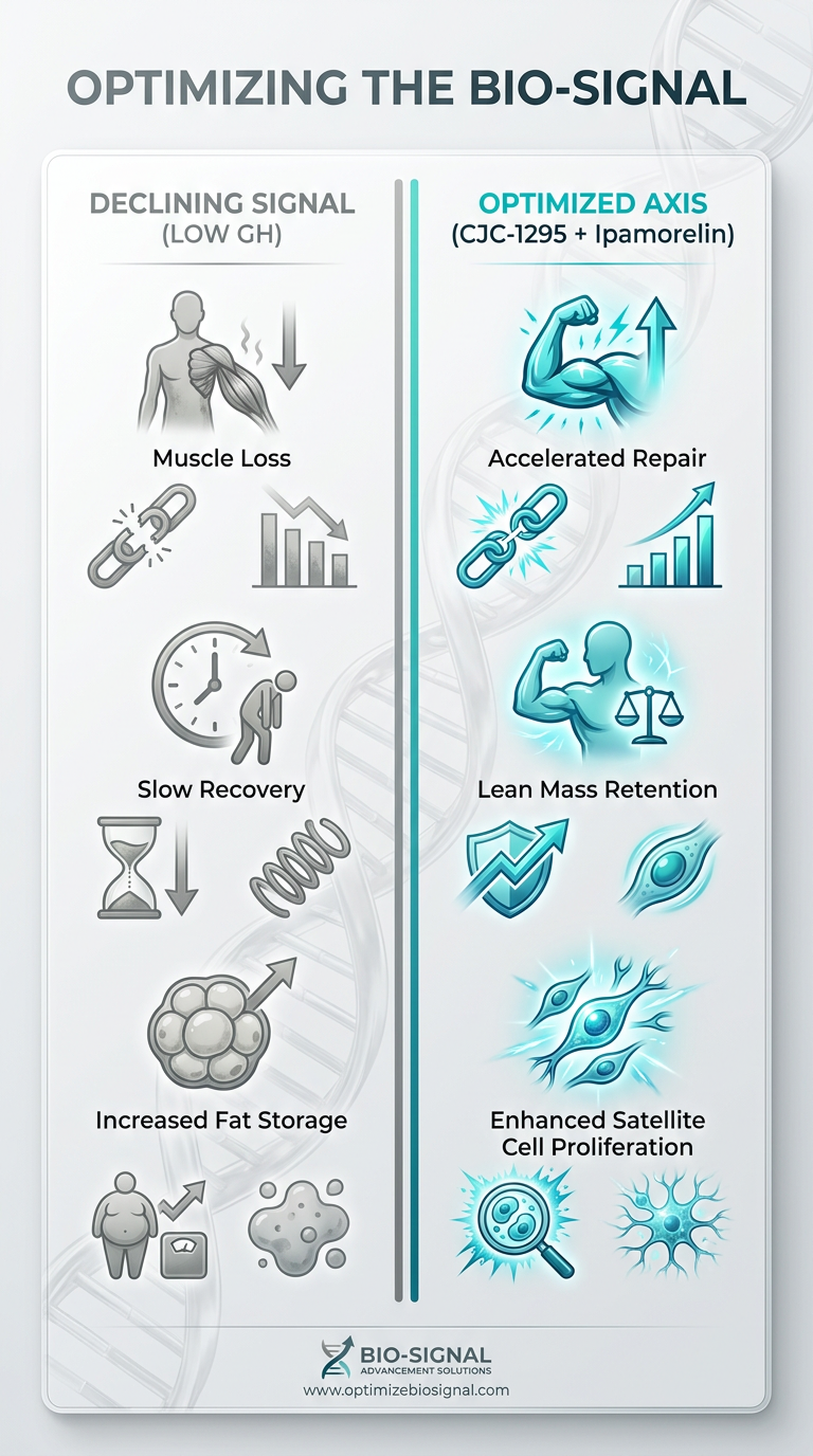A comparison chart showing the benefits of optimized growth hormone levels vs. age-related decline.