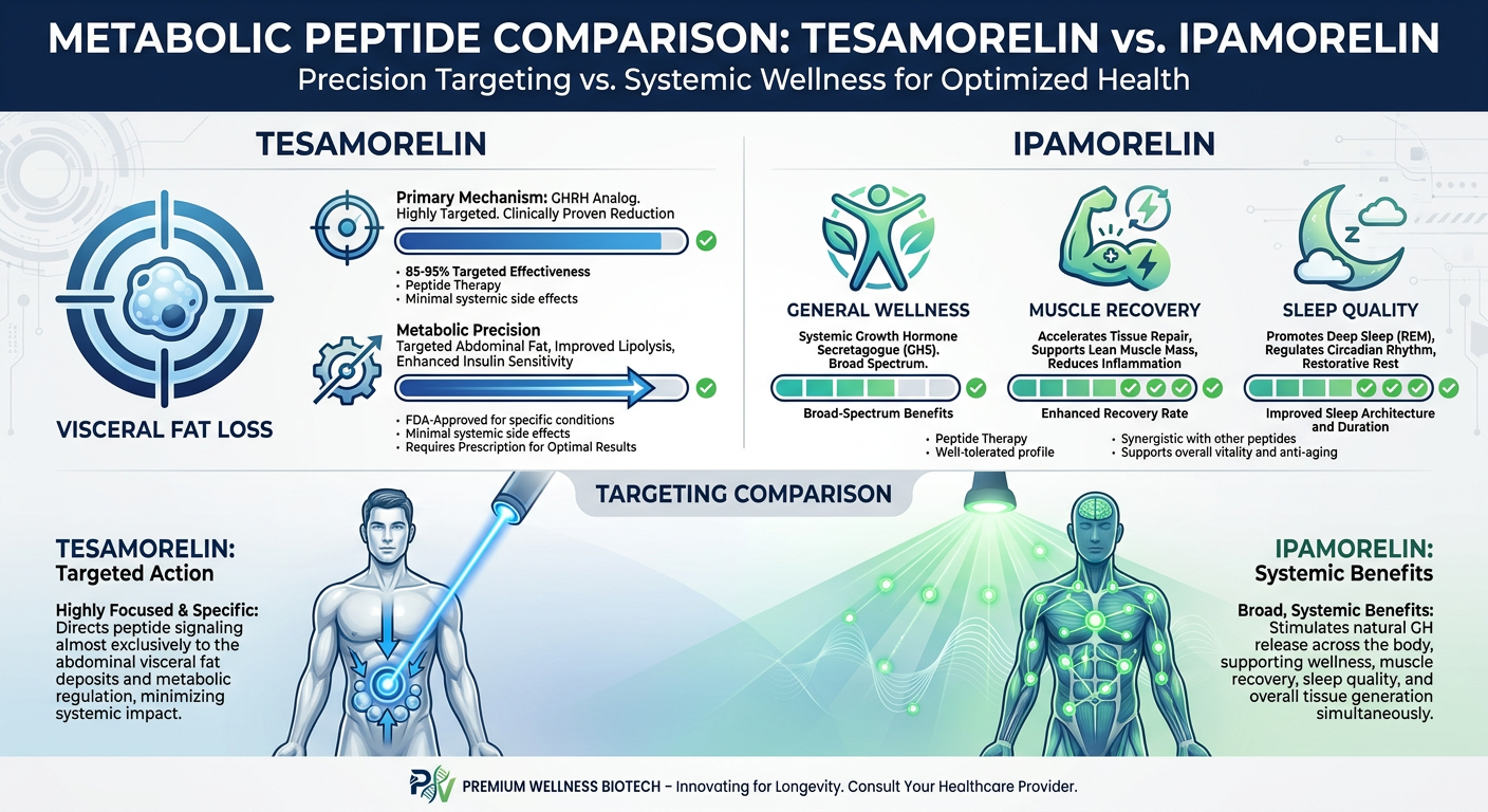 Comparison chart between Tesamorelin and Ipamorelin peptides.